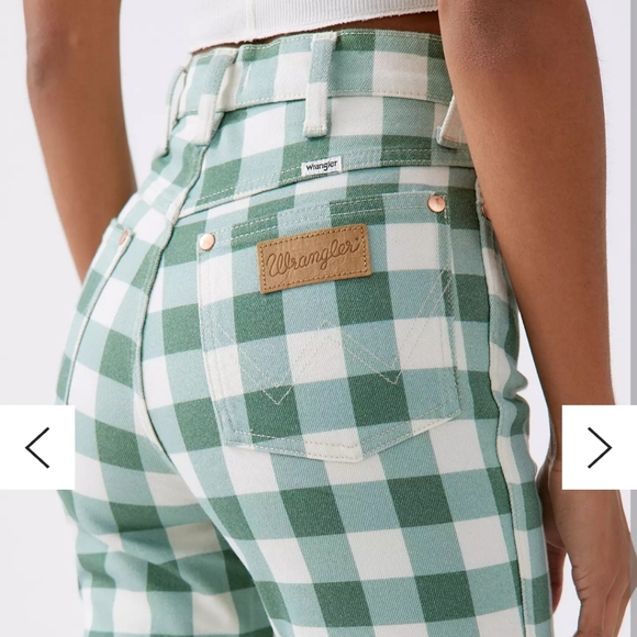 Wrangler Wrock 672 Gingham Kick Flare Green Plaid Checkered Pants Size W25 - Picture 3 of 13